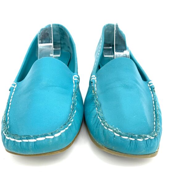 Vintage Westies loafers flats driving mocs turquoise white stitching 7M - Picture 2 of 8